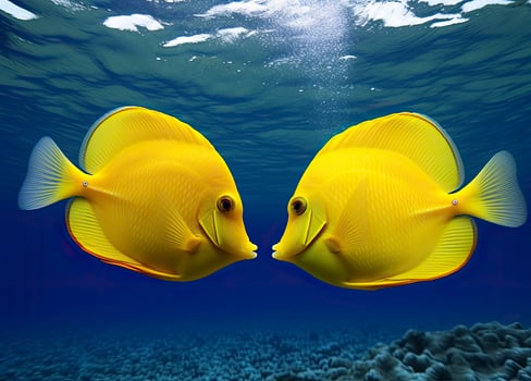 AI generated Two yellow tangs, face to face.  AI Generated. photo
