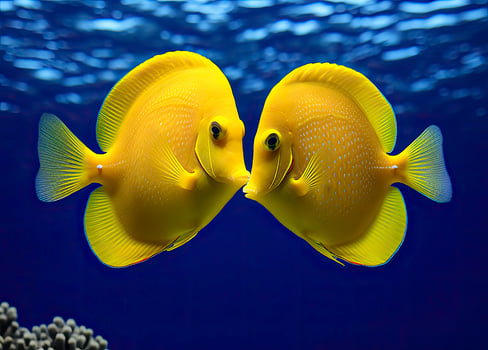 AI generated Two yellow tangs, face to face.  AI Generated. photo