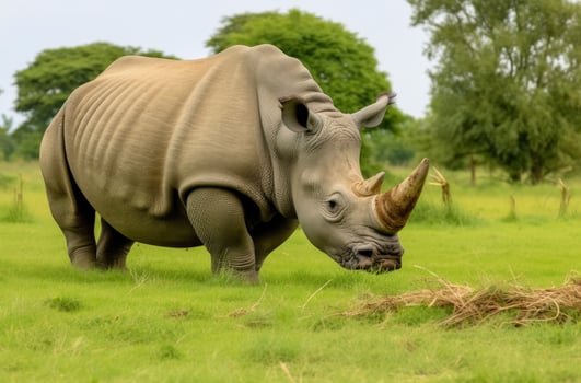 AI generated South African Rhino grazing. AI Generated photo