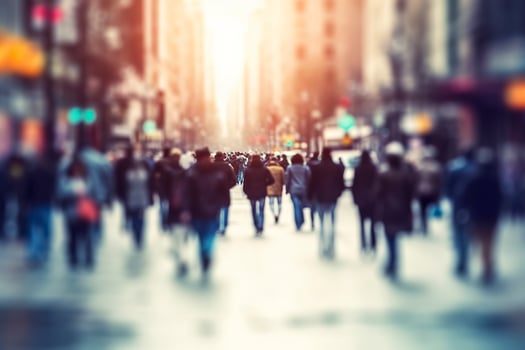 AI generated Blurred business people walking in the city scape. AI Generated photo