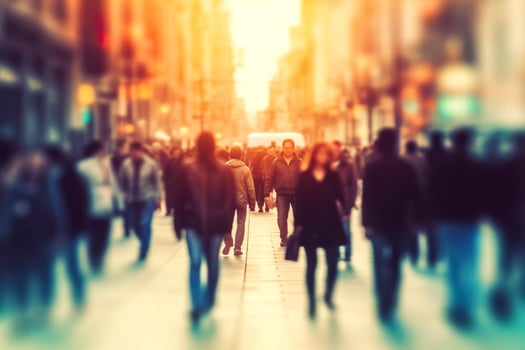 AI generated Blurred business people walking in the city scape. AI Generated photo