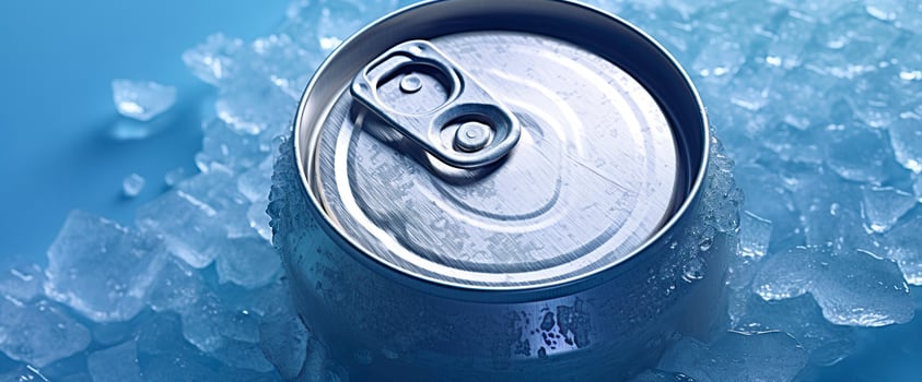 AI generated Top of drink tin can iced submerged in frost ice, metal aluminum beverage. Generative AI photo