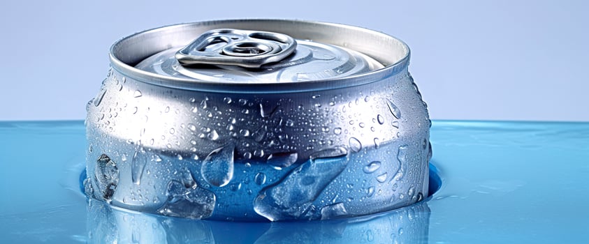 AI generated Top of drink tin can iced submerged in frost ice, metal aluminum beverage. Generative AI photo