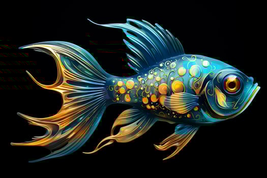 AI generated 3d rendering. fish on black background. Generative AI photo