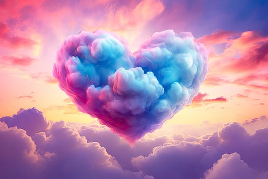 AI generated Beautiful colorful valentine's day heart in the clouds as abstract background. AI Generated photo