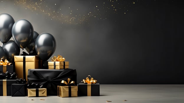 AI generated Black Friday sale banner with ballon and gift box space for text. AI Generated photo