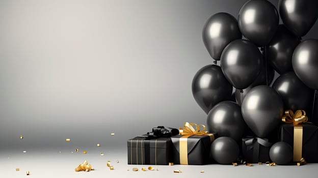 AI generated Black Friday sale banner with ballon and gift box space for text. AI Generated photo