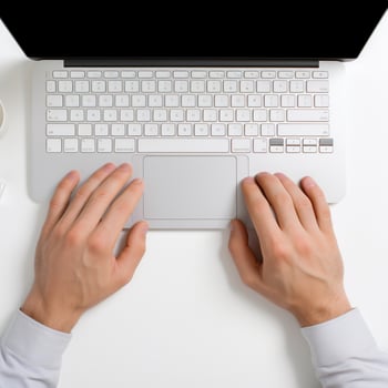 AI generated top view desk concept with man hands photo