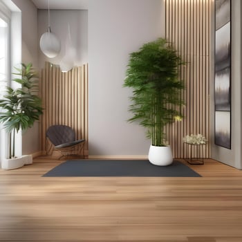 AI generated A serene yoga studio with bamboo flooring, a photo