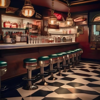 AI generated A vintage-inspired soda fountain with retro bar stools, photo