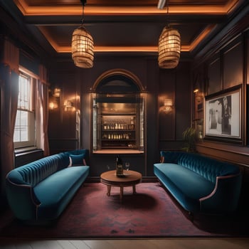 AI generated A vintage-inspired speakeasy with velvet couches, dim lighting, photo