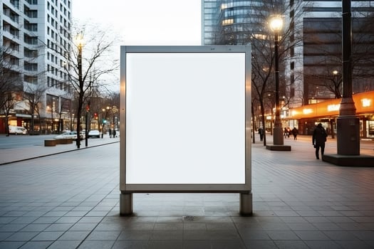 AI Generated Blank white billboard or display, advertising, blurred background.by Generative AI. photo
