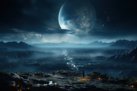 AI Generated Earth as Seen from the Surface of the Moon. by generative AI photo