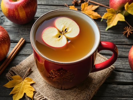 AI generated Cozy Celebration with Spiked Apple Cider in a Vermont Barn. AI Generated. photo