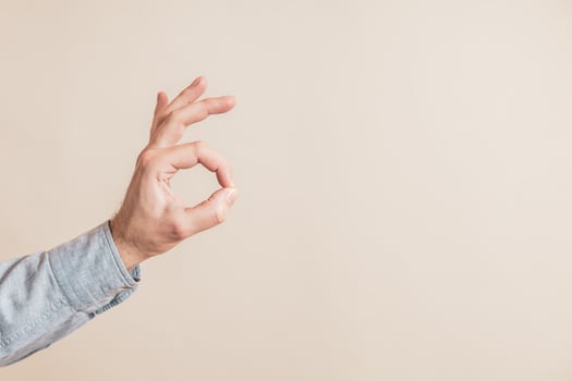 Close up image of male hand showing ok sign. photo