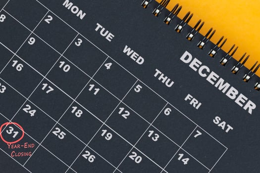 Red circle mark on the calendar at 31 for reminder of year end closing. photo