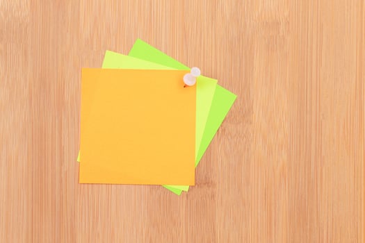 Colored Sticky Notes with Copyspace Pinned to the Wooden Message Board. To Do List Reminder in Office. Blank Memo Sticker at Work Template. Empty Checklist Mockup photo
