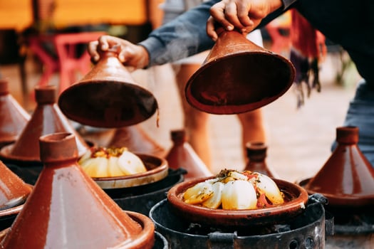 Delicious moroccan traditional dish Tagine with potatoes and vegetables. photo