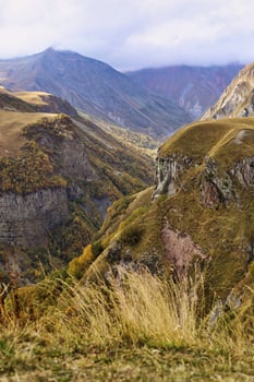 Beautiful landscape of the huge Kazbegi mountains in Georgia. photo