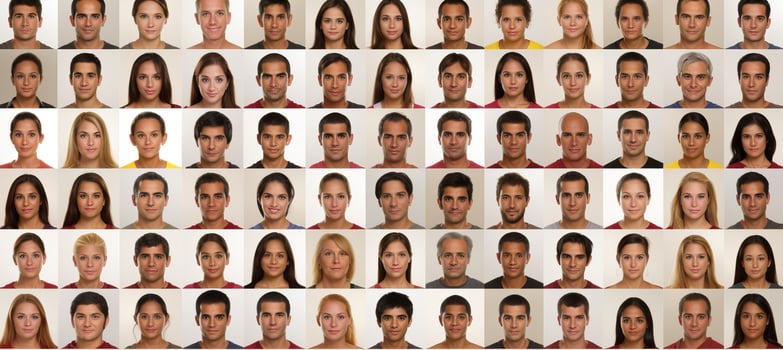 AI generated High res passport style portraits of diverse ethnicities, highlighting unique facial features photo
