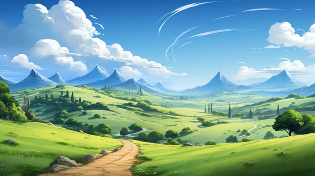 AI generated serene countryside, digital art illustration, Generative AI photo