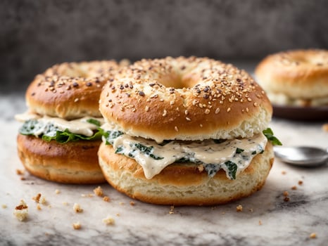 AI generated Toasted Bagel with Cream Cheese at your Desk photo