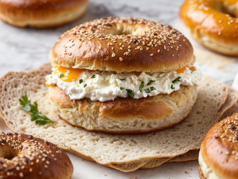 AI generated Toasted Bagel with Cream Cheese at your Desk photo