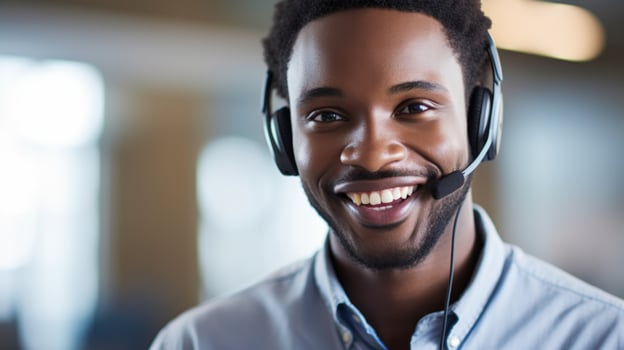 AI generated Professional Male Customer Service Representative Ready to Assist. photo