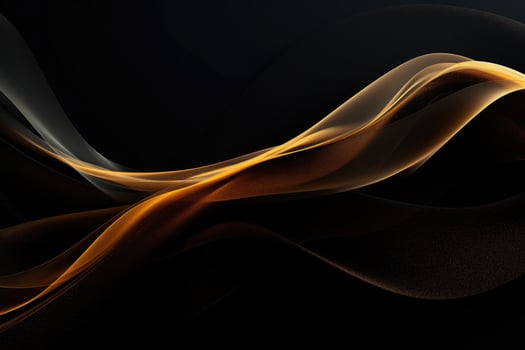 AI generated Abstract gold smoke on black background. Design element for brochure, flyer, web design, Abstract golden lines on black BG, AI Generated photo