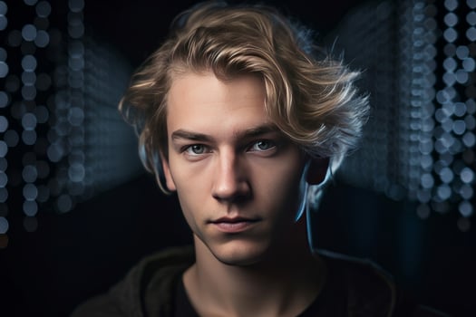AI generated Cute blond guy portrait with disheveled hair. Generate ai photo