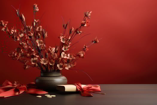 AI generated Chinese New Year Banner red background photo