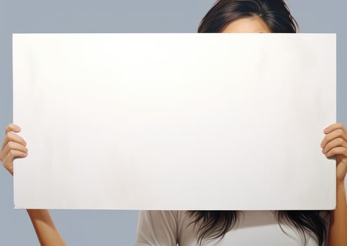 AI generated an asian woman covering an open white blank board photo
