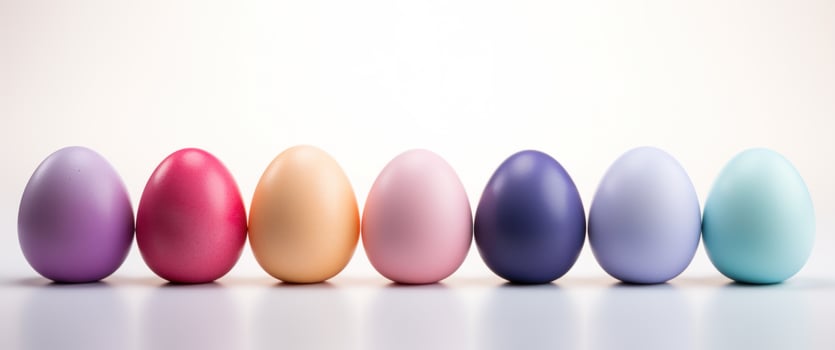 AI generated colorful easter eggs arranged in a row on a white background photo
