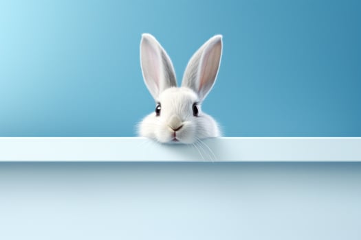 AI generated easter rabbit peeking out of a blue shelf photo