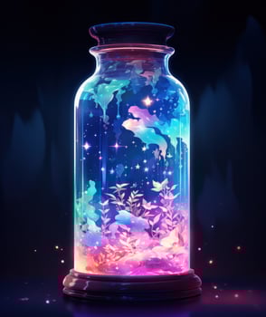 AI generated watercolor transparent starry bottle drawing photo