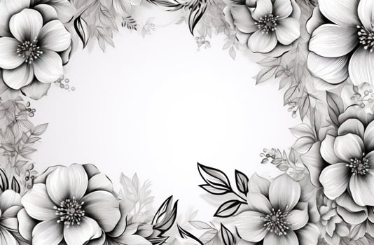 AI generated white frame of flowers with flowers on a grey background photo