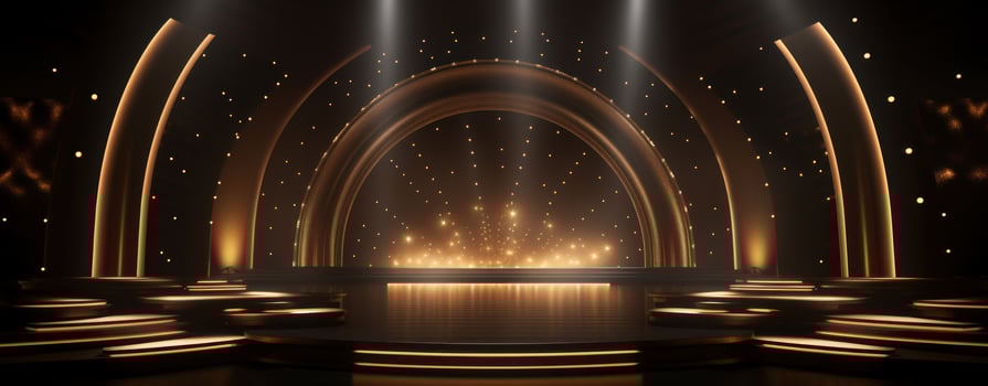 AI generated stage with gold lights and stage on the background, photo