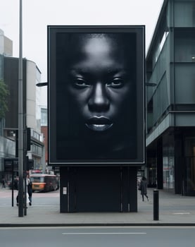 AI generated a black advertisement billboard in the middle of the city, photo