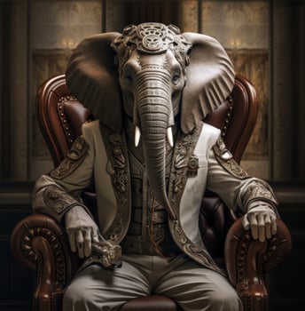 AI generated the elephant mask is sitting on a chair, photo