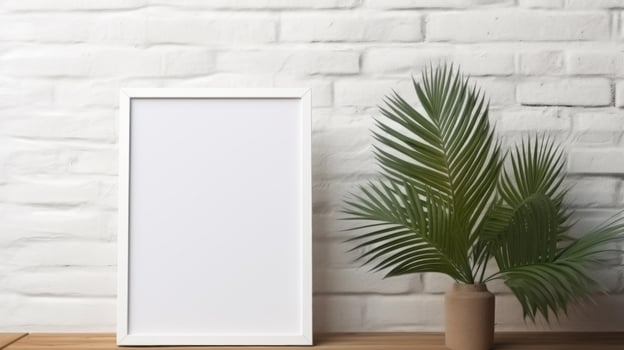AI generated White frame with blank front, realistic on a mockup template in a white minimalist wall photo