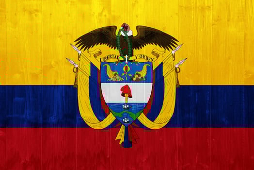 Flag and coat of arms of Republic of Colombia on a textured background. Concept collage. photo