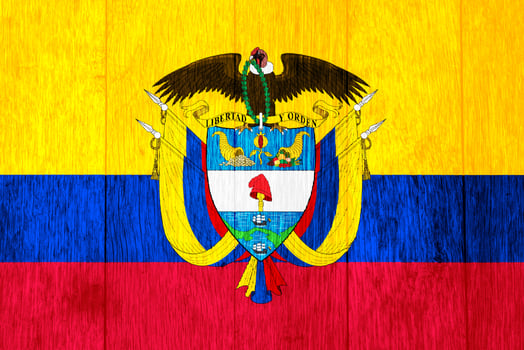 Flag and coat of arms of Republic of Colombia on a textured background. Concept collage. photo