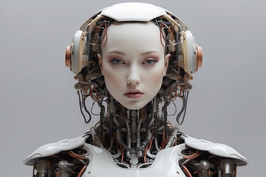 AI generated AI female cyborg futuristic technology artificial intelligence girl illustration. photo
