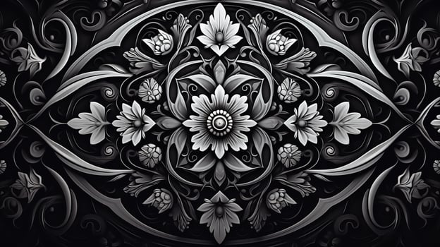 AI generated Abstract floral pattern in black and white colors. Gothic aesthetic photo