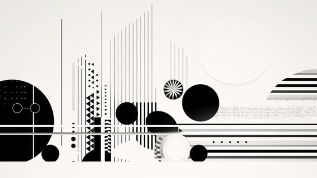 AI generated Abstract background with geometric shapes, lines, circles, dots. Bauhaus style. Swiss aesthetic photo