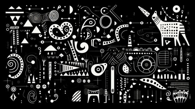 AI generated Abstract background with geometric shapes, lines, circles, dots. Hand drawn style. photo