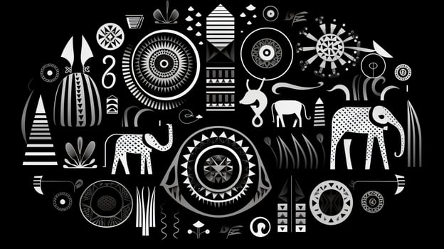AI generated Abstract futuristic composition in black and white colors. Neo folk style photo