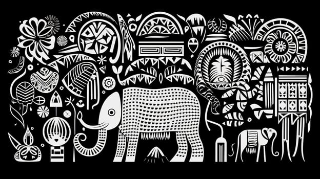 AI generated Abstract futuristic composition in black and white colors. Neo folk style photo