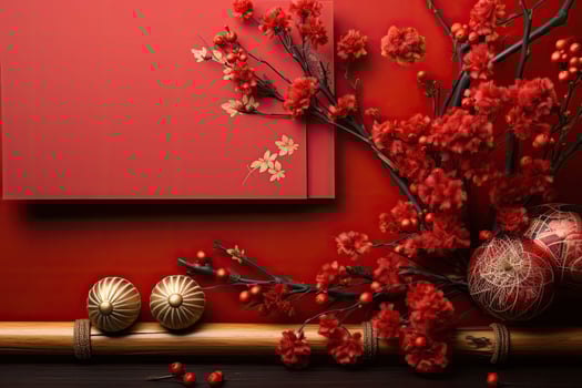 AI generated china new year banner red background photo