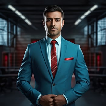 AI generated Portrait of a Serious Young Businessman Standing Indoors photo